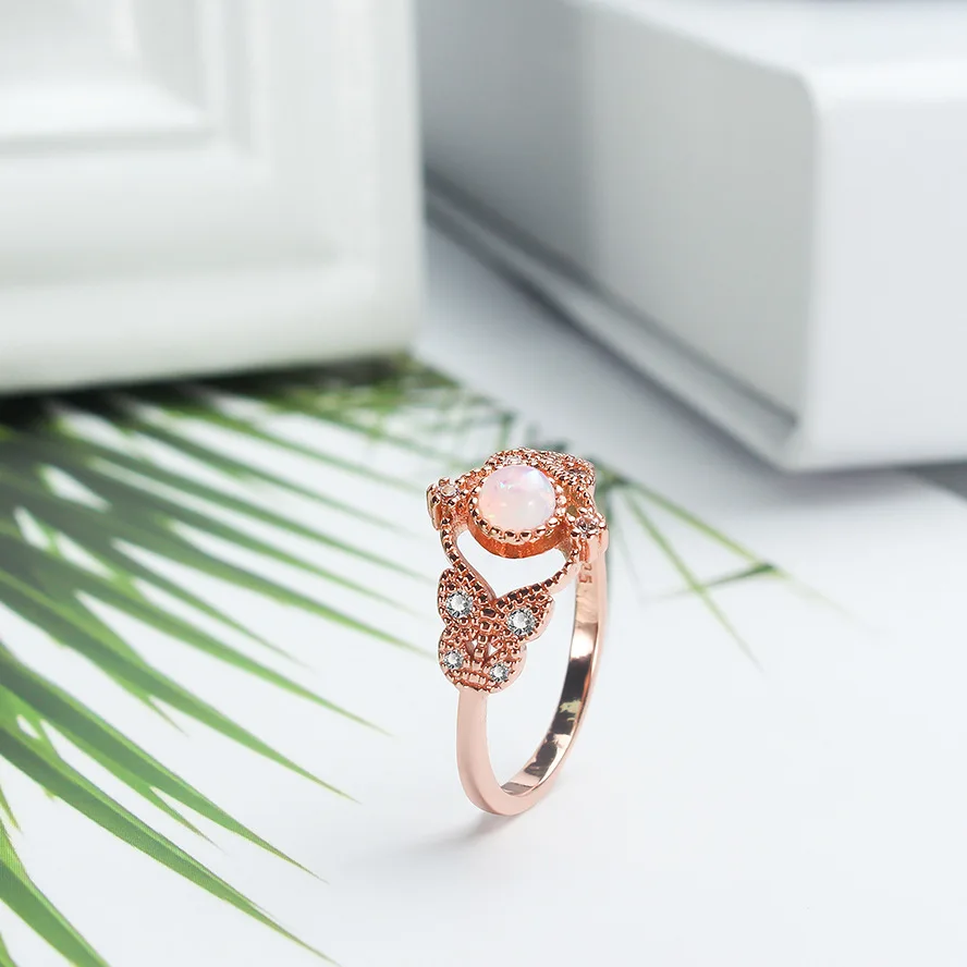 Женское Обручальное Кольцо FEFIDAY обручальное кольцо с розовым опалом и фианитом |