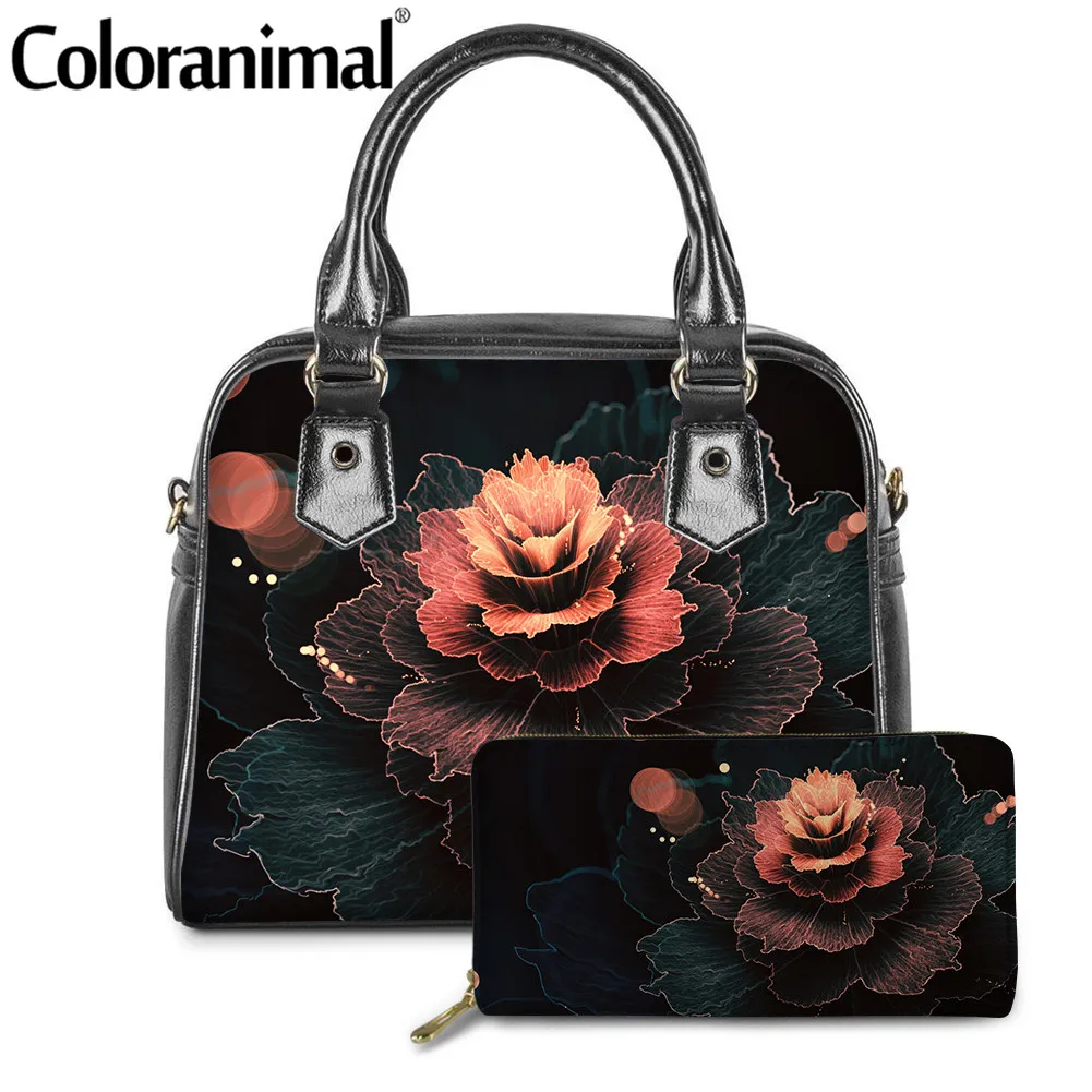 Coloranimal 2020 с цветочным принтом Для женщин 2 шт./компл. PU кожаная сумка на плечо тоут