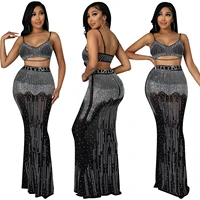 zoctuo two piece skirt sets club party mesh sheer diamonds sexy straps crop top skirts set girl streetwear fashion women outfits