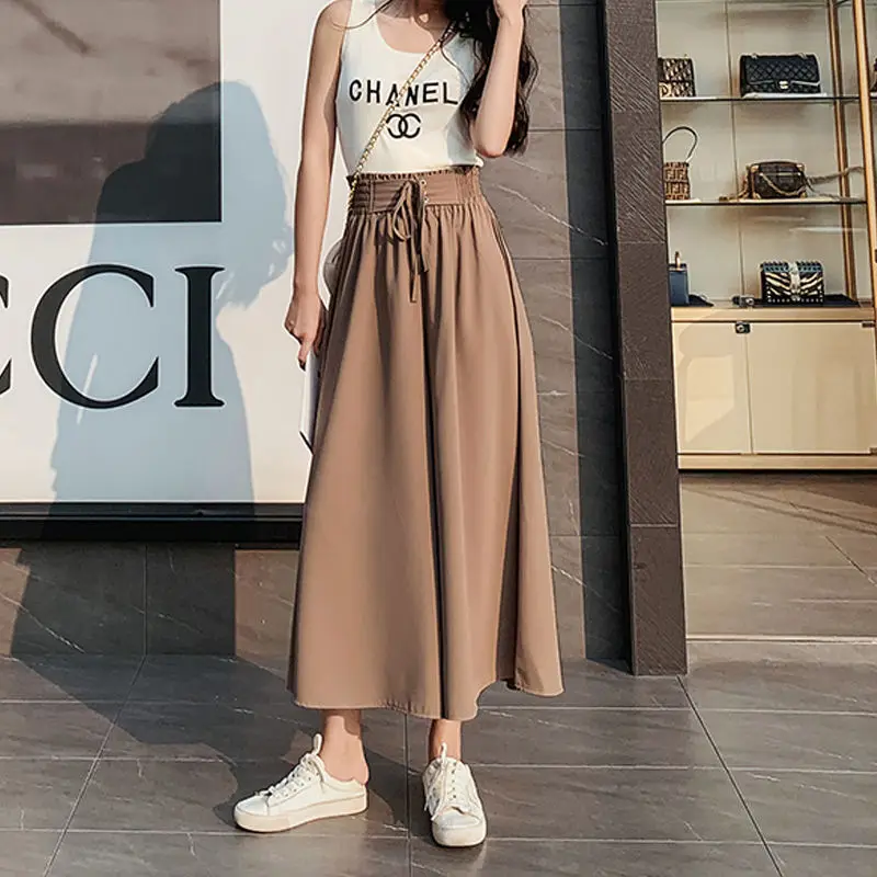 

All-match Wide-leg Pants Women Summer Thin Section 2021 New High-waist Culottes Chiffon Nine-point Pants Loose