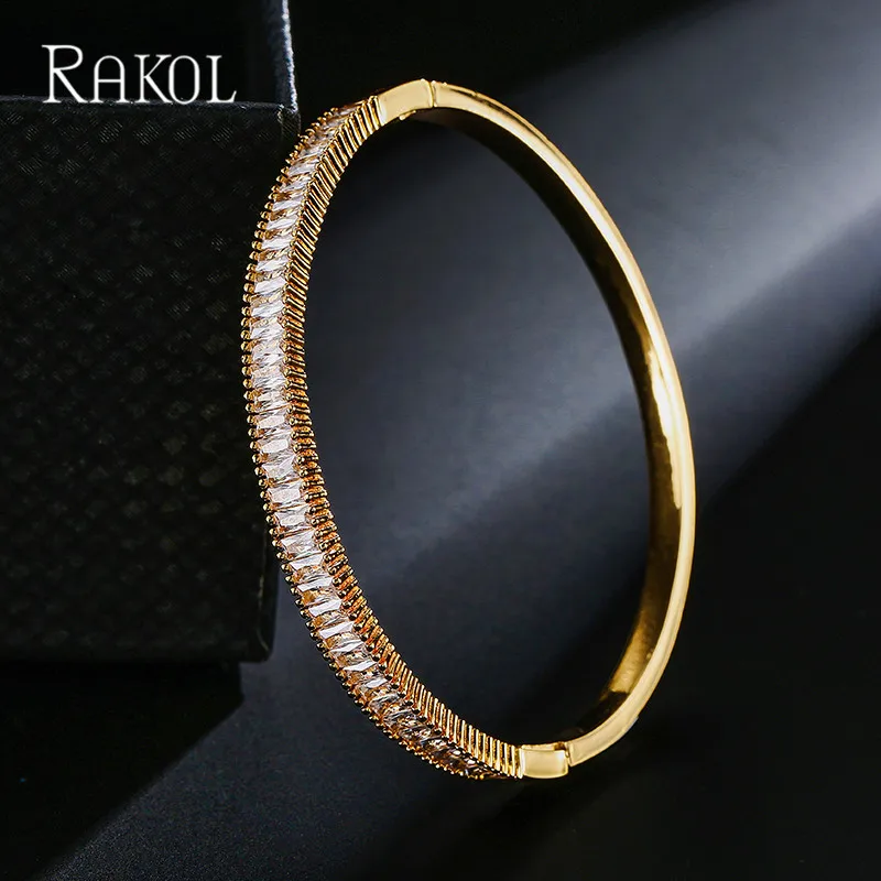 Женский браслет с кристаллами циркония RAKOL свадебный золотистого цвета