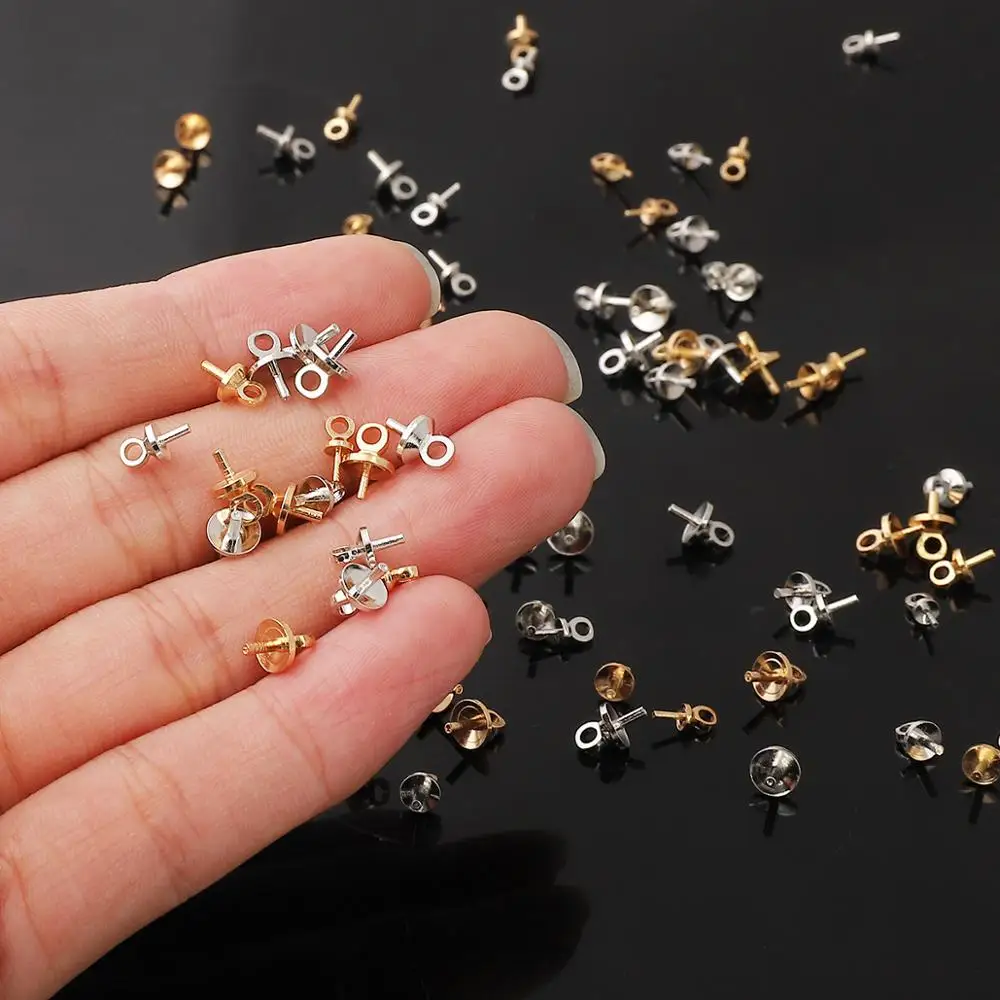 50pcs Gold Rhodium Eye Pin Pendant Charm Connector Bail Beads End Cap For Jewelry Making Earring Bracelet Hanging Accessories images - 6