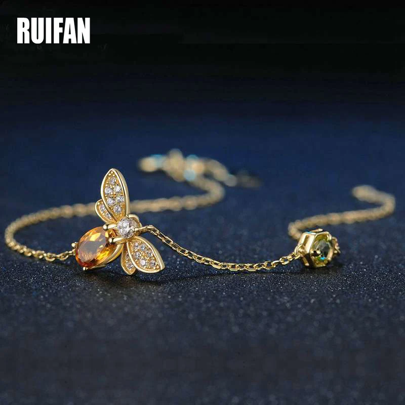 Ruifan натуральный желтый цитрин/зеленый оливковый цвет из 14 каратного золота с