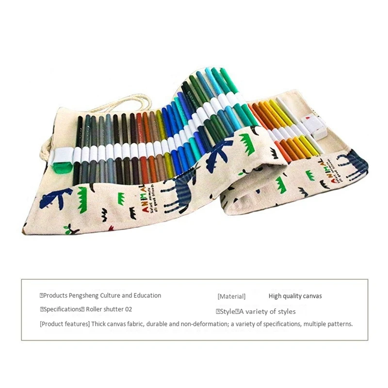 

Pencil Bag 48-Hole Holder Canvas Colourful Artist Brush Roll Up Wrap Curtain Pen Case Large Capacity