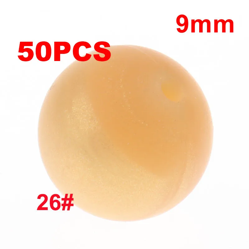 26 Metallic Gold QHBC 50 шт. Силиконовые Круглые Бусины 9 мм Жемчуг Bpa бесплатно жевательные Детские Прорезыватели ожерелье аксессуары цепочка для соски DIY Уход игрушка Kralen - Цвет: 26 Metallic Gold