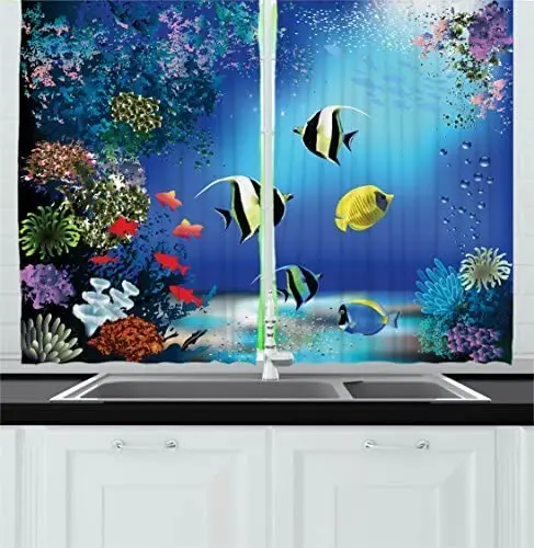 

Living Room Decoration Blackout Curtains Colorful Fish Swimming In The Ocean Coral Reef Bedroom Living Room Luxury Curtains