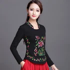 Топ, футболка, рубашка, женская одежда, женские блузы с застежкой; Сезон осень футболка для женщин с вышивкой Весенняя футболка с рисунком женские Винтажные ботинки в китайском стиле Стиль цветочный Инди фолк размера плюс 6XL