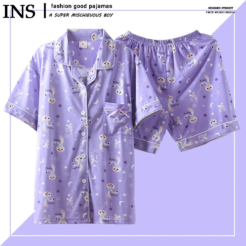 

Japanese Cartoon Stella Lou Sleepwear For Women Summer Shirt And Shorts Set Lolita Girls Soft Melody Pajama Homewear Nightgown
