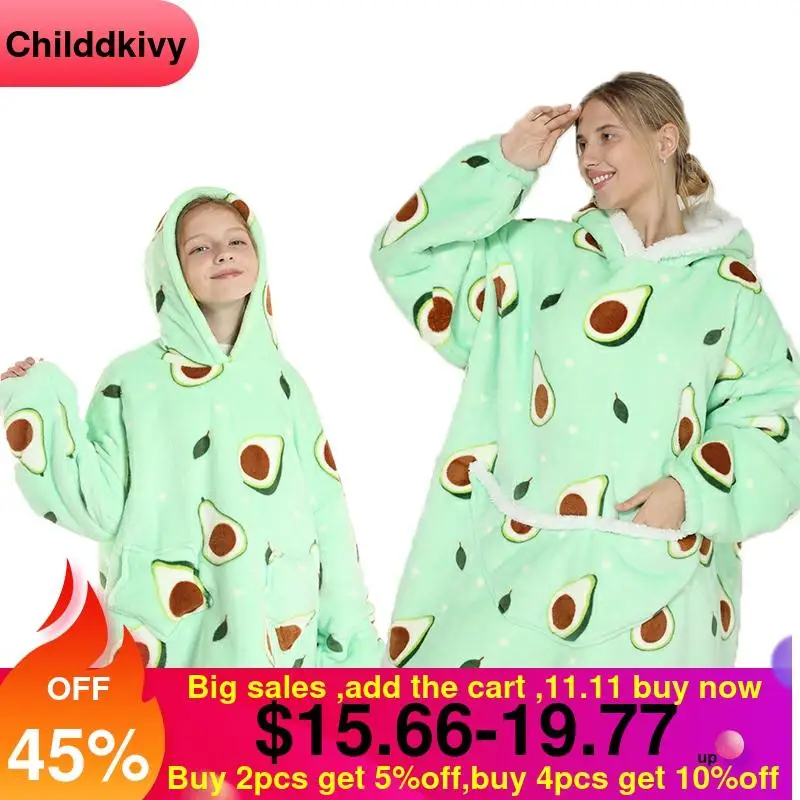 

FAKUNTN Winter Sherpa Blanket Plush Fleece Family Matching Hoodie Girl Sweatshirt Avocado Homewear Oversized, if need 2pcs, pls