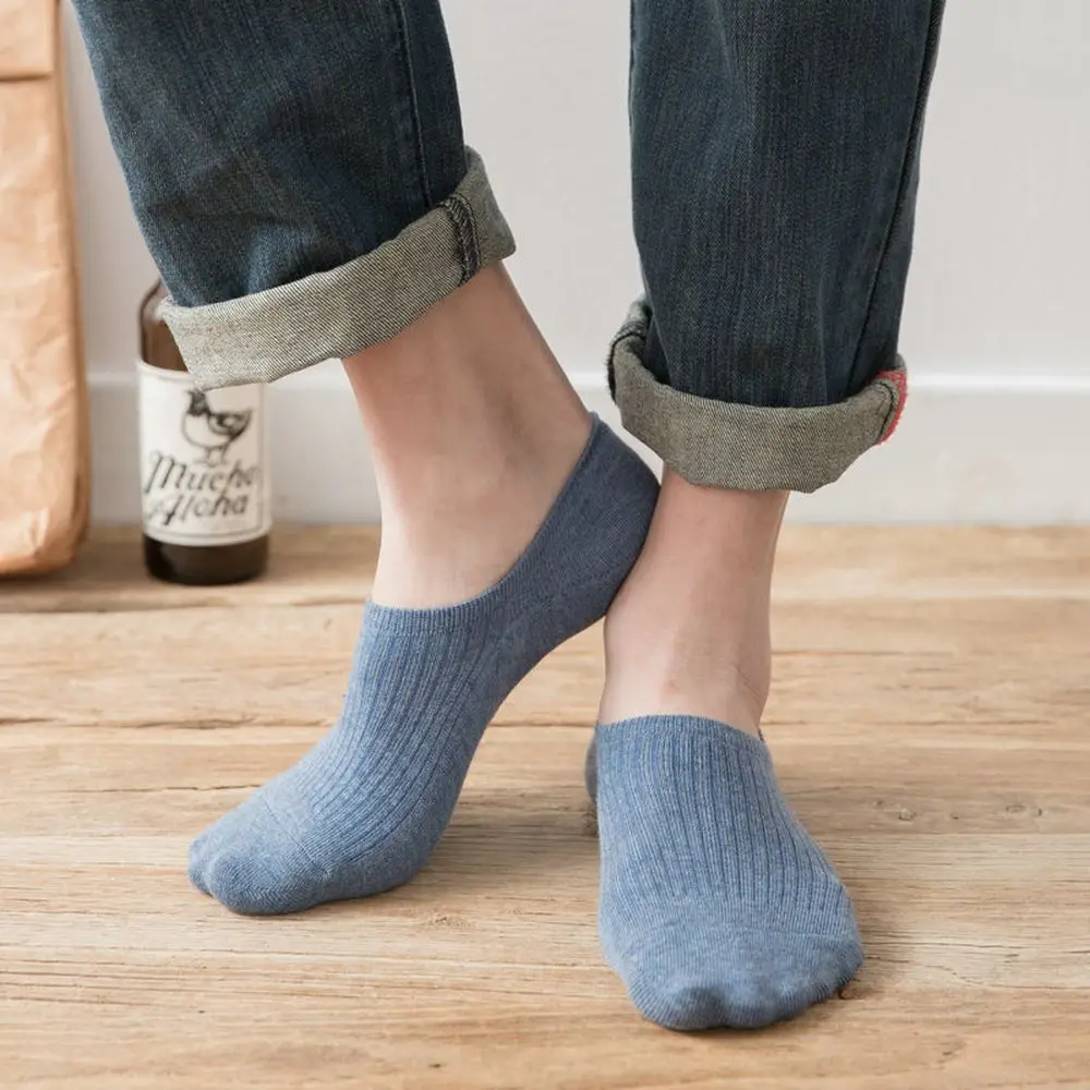 Нескользящие повседневные носки тонкие однотонные мужские хлопковые
