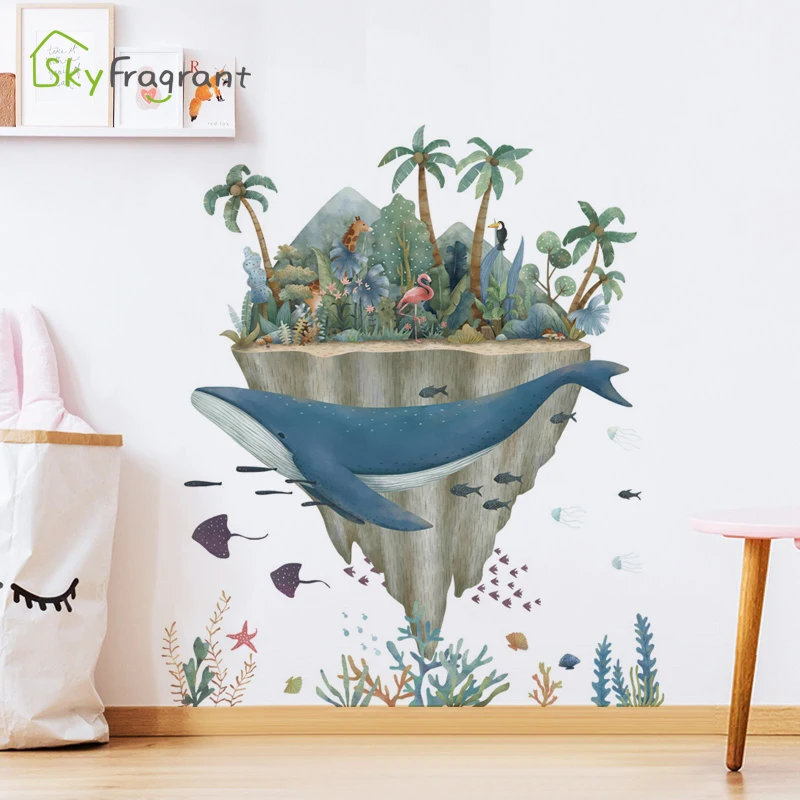 Креативная Наклейка на стену в виде мультяшного Кита морского животного