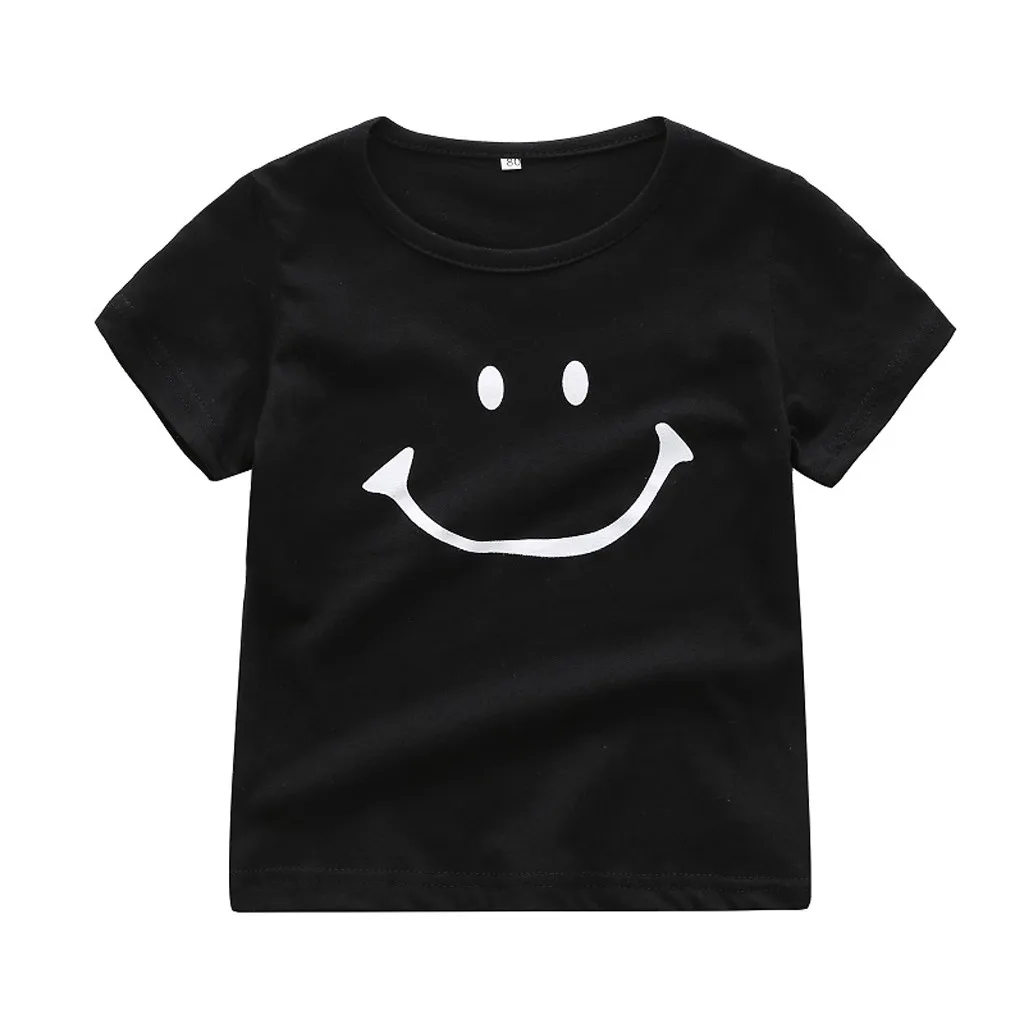 TELOTUNY Summer Kids Boys T Shirt Korean Smiley Short Sleeve T-Shirt Baby Girls T-shirts Cotton T-shirt O-neck | Детская одежда и