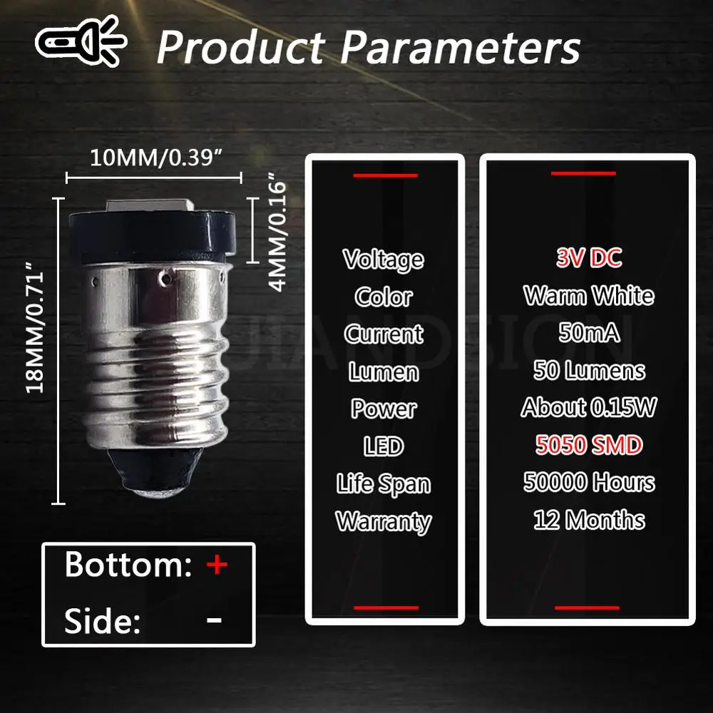 Комплект из 2 предметов 3V 6 в 12 В 24 постоянного тока 4300K E10 5050SMD с зажимом медной