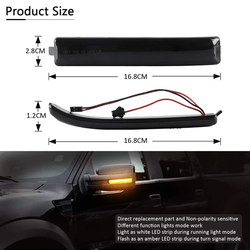 

Side Mirror Turn Signal Lights Smoked Lens for Ford F150 and Raptor SVT 2009-2014 LED Mirror Marker Light