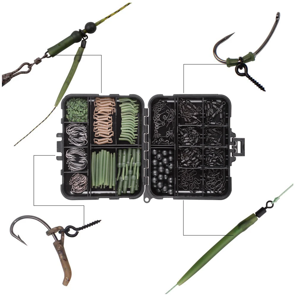 

420pcs/box Carp Fishing Tackle Kit Including Swivels Hooks Anti Tangle Sleeves Hook Stop Beads Boilie Bait Screw Accessories