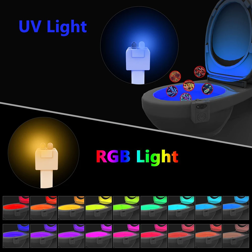 UV Sterilization Toilet Light 16 Changing Motion Sensor Activated RGB PIR LED Night Seat Battery-Operated For Bowl | Лампы и освещение