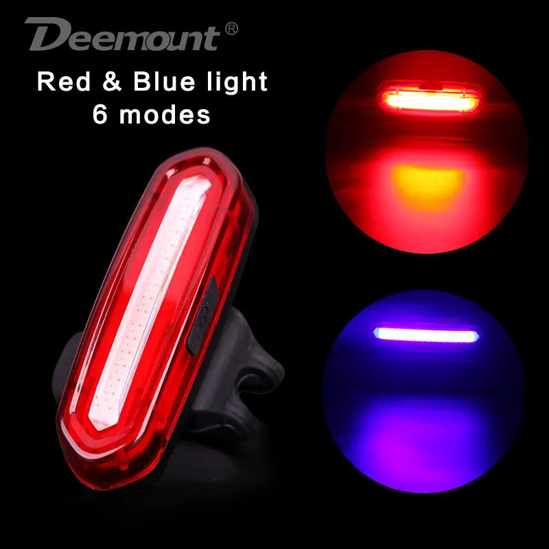 Deemount 100 лм перезаряжаемый COB светодиодный USB задний фонарь для горного велосипеда задний фонарь MTB Предупреждение велосипедный задний фонарь велосипедная часть - Цвет: Red Blue 6 modes