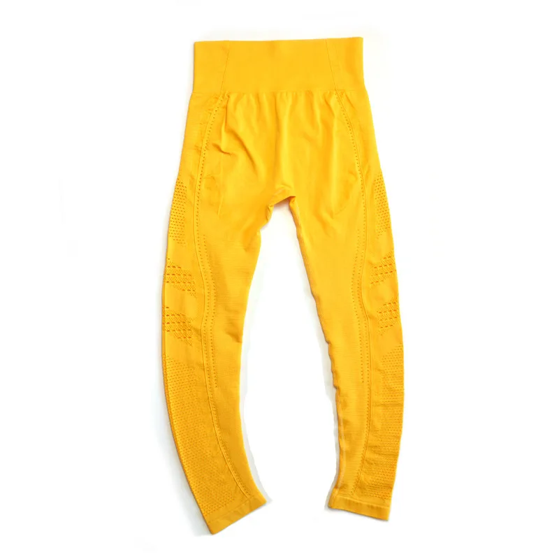 yellow leggings 2 шт./компл. жизненно Для женщин спортивный костюм для занятий йогой спортивный комплект для тренажерного зала, состоящий из спортивная одежда с длинным рукавом Фитнес укороченный топ+ Высокая Талия энергии бесшовные леггинсы для женщин - Цвет: yellow leggings
