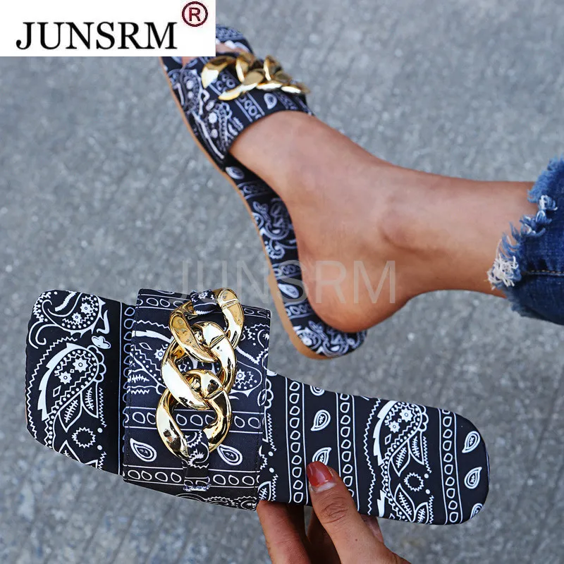 

New Arrival Summer Women Female Lady Chain Sandals Flat Open Toe Slippers Shoes Women Fashion Beach Ladies Slippers Slides Shoes