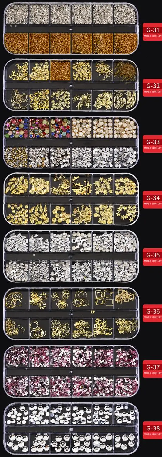 1 коробка Стразы для ногтей 3D стеклянные камни смешанные цвета сделай сам