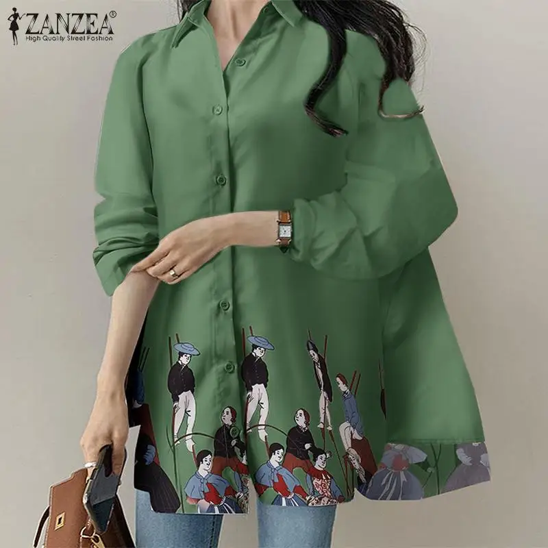 

Женская блузка с отложным воротником, длинным рукавом и винтажным принтом