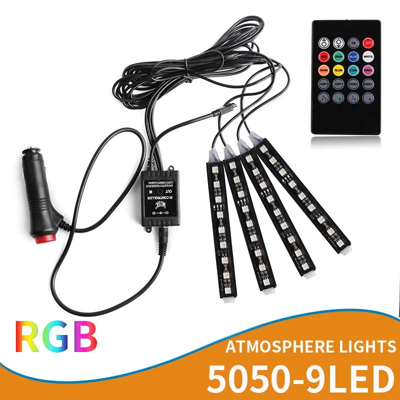 

Светодиодная лента для подсветки автомобиля, декоративный RGB светильник для салона автомобиля, с музыкальным управлением, 12 В