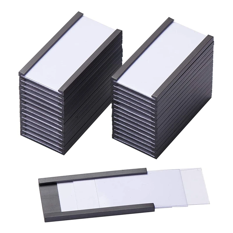 50Pcs Magnetic Label Holders with Magnetic Data Card Holders with Clear Plastic Protectors for Metal Shelf (1 x 2 Inch)