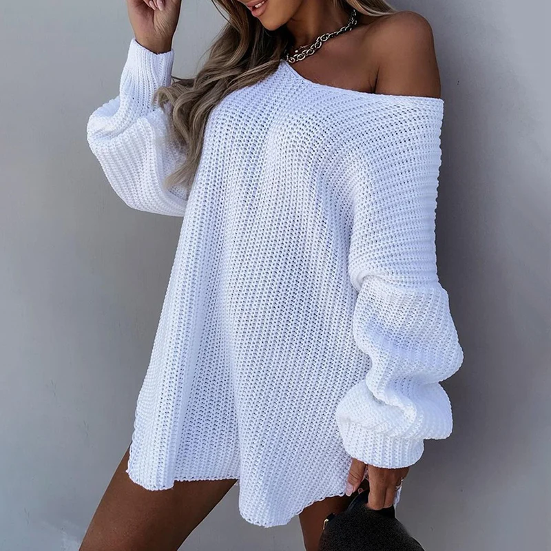 

Women Fashion Cold Shoulder Long Sleeve Dress Female Autumn Fashion Loose Fit Sweater Dress