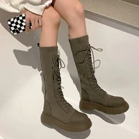 long biker boots womens 2021 spring and autumn new knitted sock high top martin boots slimming sock shoes