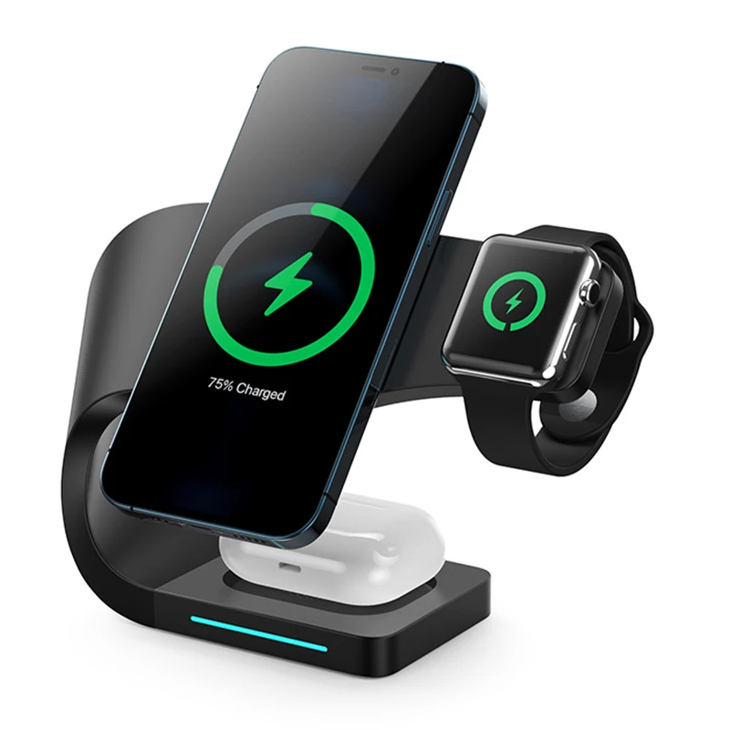Cargador inal&aacute;mbrico 3 en 1, soporte de carga r&aacute;pida Qi de 15W para iPhone 13, 12, 11 Pro Max, Xr, 8 Plus, Airpods, reloj Xiaomi mi 11, Samsung-2