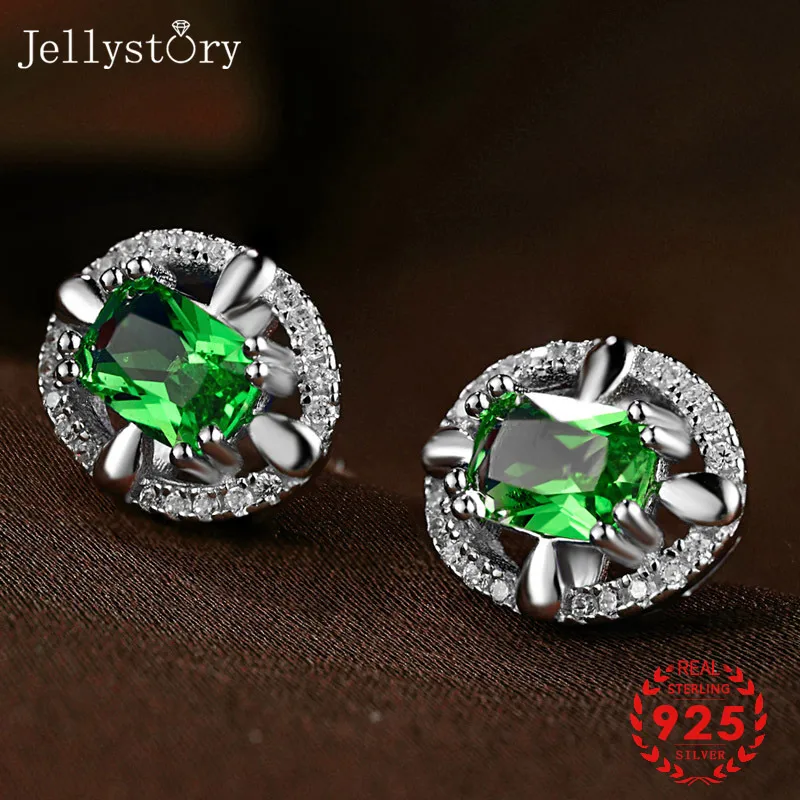 Jellystory модные 925 серебро серьги гвоздики с овальной формы изумрудным ювелирные
