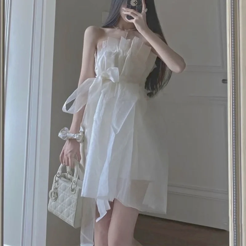 

Женское мини-платье с открытыми плечами, элегантное винтажное кружевное платье во французском стиле, повседневное Бандажное платье с банто...