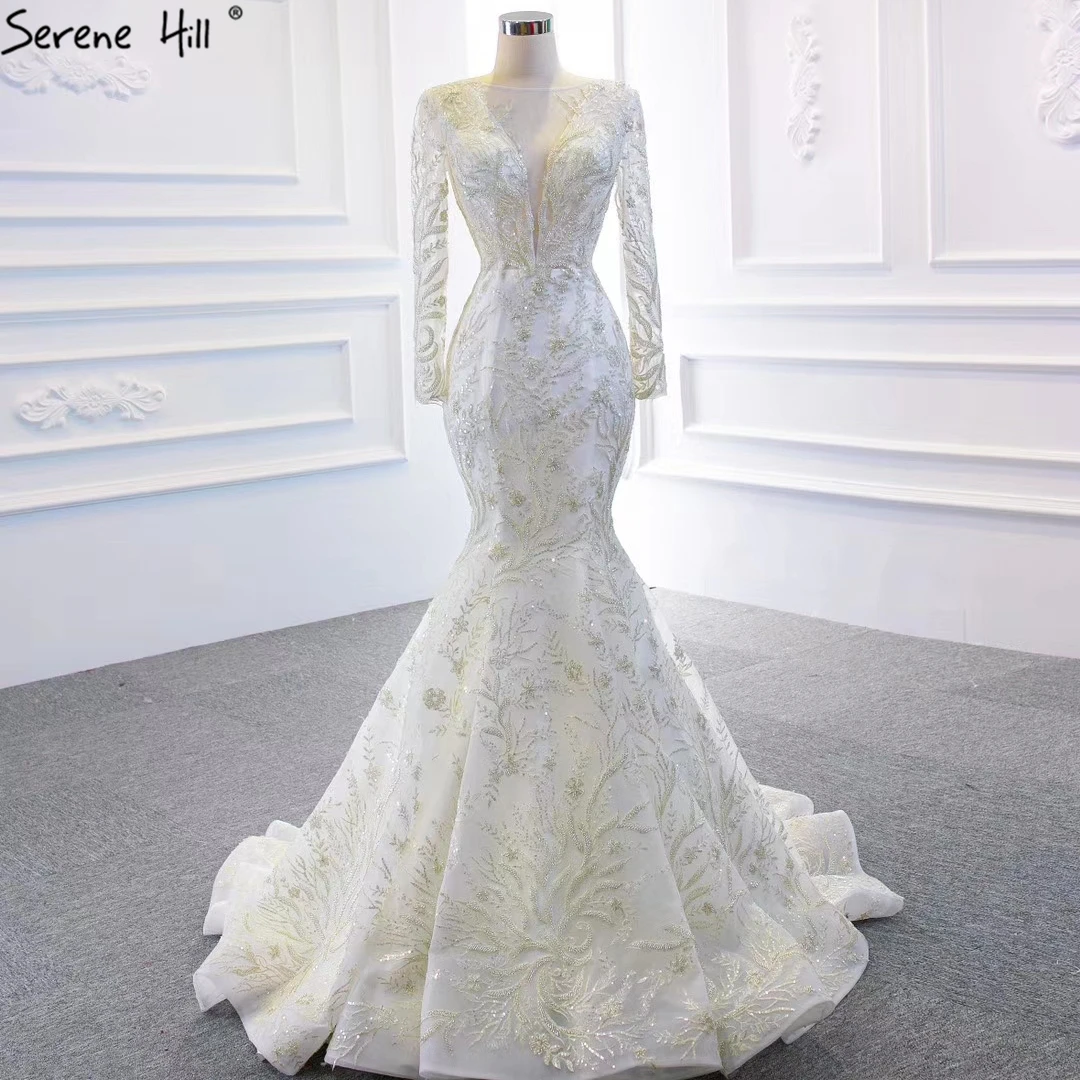 Белое свадебное платье с длинным рукавом и юбкой годе 2020 свадебные платья