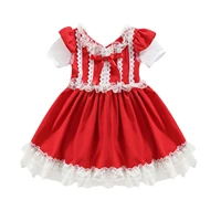 summer little girls princess dress toddlers sweet style lace splicing bow decoration mesh short sleeve formal skirt