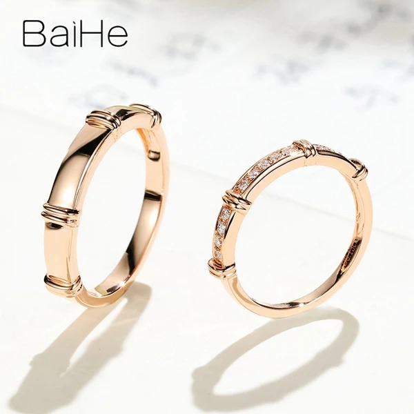BAIHE, 14 к, розовое золото, H/SI, всего 0.13ct, натуральные бриллианты, обручальное кольцо, модное, хорошее ювелирное изделие, мужское кольцо, женское кольцо, пара колец