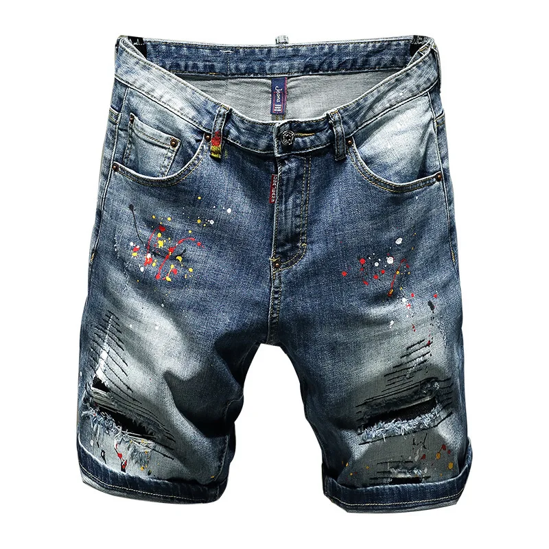 

ABOORUN 2021 Men's Summer Denim Shorts Fashion Painted Ripped Jean Shorts Brand Short Pants for Male