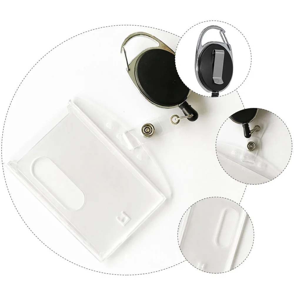

2Pcs ID Durable Cover Holder Cards ID Badge Holder with Retractable Carabiner