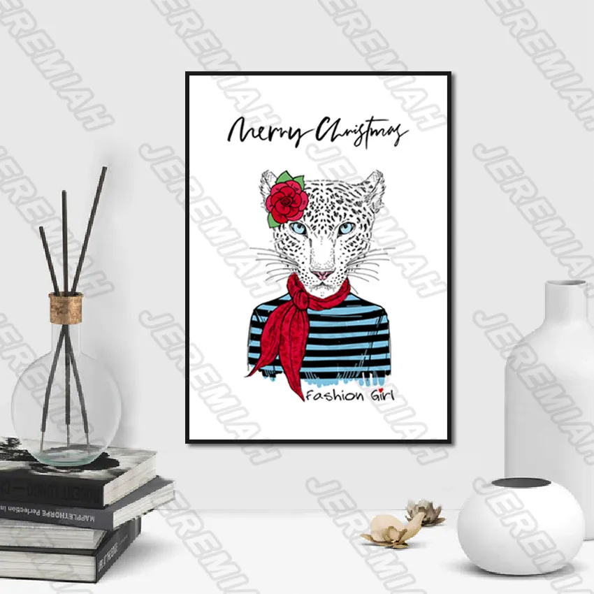 

Dress Up Leopard Dog Animal Poster Nordic Style Wall Art Canvas Print Painting Modern Children Bedroom Decoration