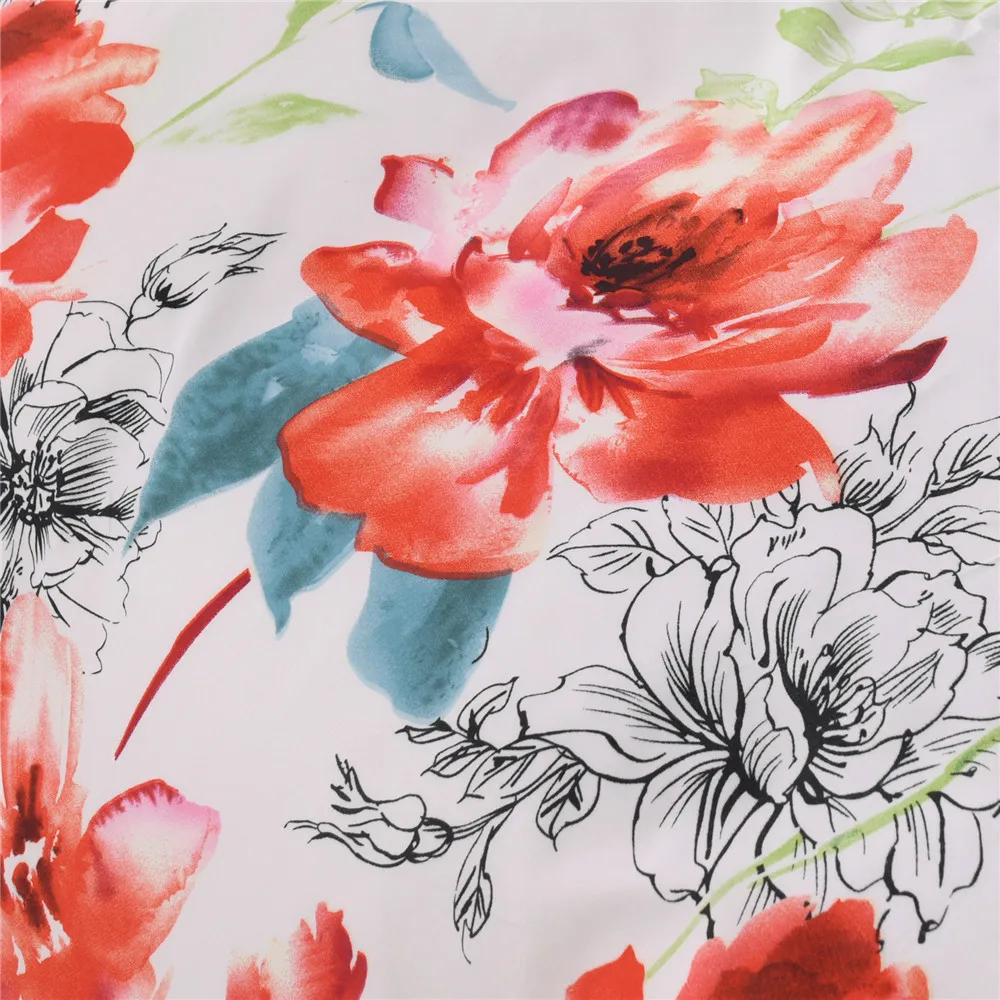

Red Flowers Modern Pastoral Luxury Comforter Bedding Set Adult Fashion King Queen Twin Size Bed Linen Duvet Cover Sets Gift
