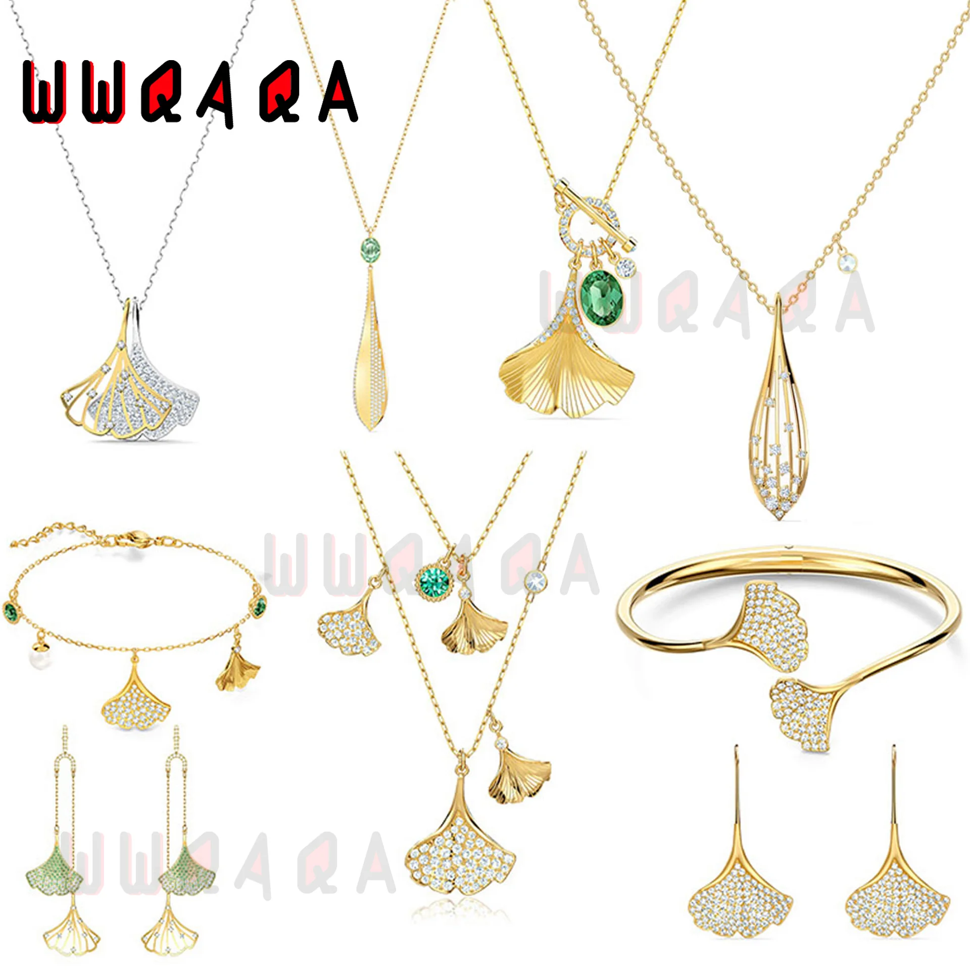 

SWA fashion jewelry women's jewelry dazzling ginkgo leaf series pendant jewelry set Earring Necklace Bracelet romantic gift