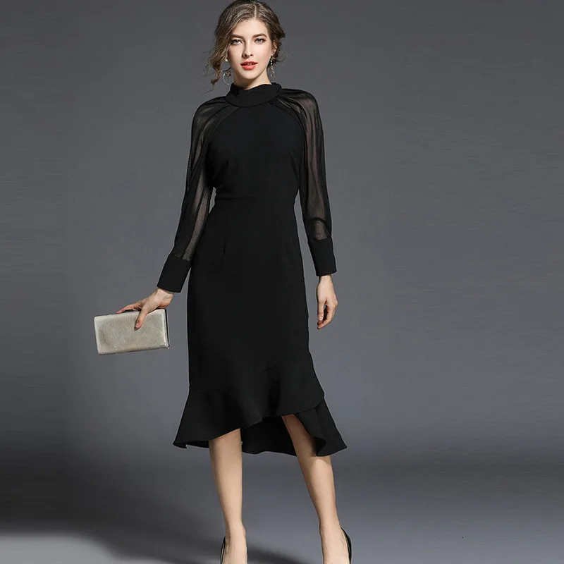 Женское платье с высокой талией LANMREM облегающее Русалочка воротником стойкой и