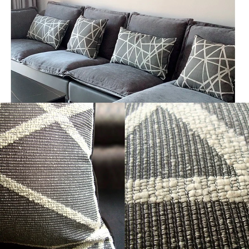

45x45cm/50x35cm/60x35cm Cushion Cover Decorative Pillow Case Modern Luxury Simple Gray Geometric Jacquard Sofa Bedding Coussin