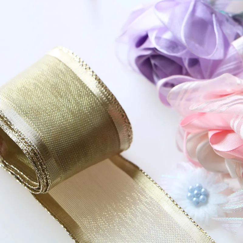 5 см 5-ярд DIY аксессуары со стальным край провода, жесткий сетчатый, лента, желтая лента, декоративная рождественская ель подарок коробка, бант Упаковка