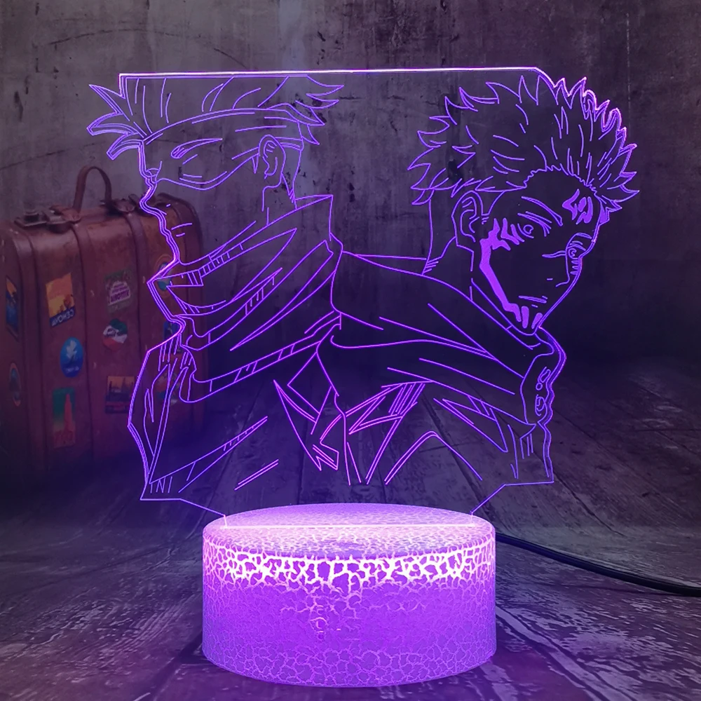 

Аниме юдзюцу Kaisen Satoru Gojo & Yuji Itadori лампа 3D светодиодный ночсветильник для украшения спальни акрилосветильник ing USB сенсорный пульт дистанцион...