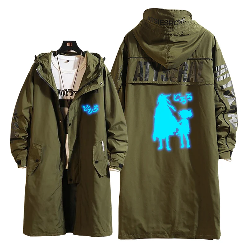 

Medium Length Over Knee Hoodie Dororo Cosplay Unisex Sweater Casual Sport Jacket Trench Printing Zipper Overcoat Windbreaker
