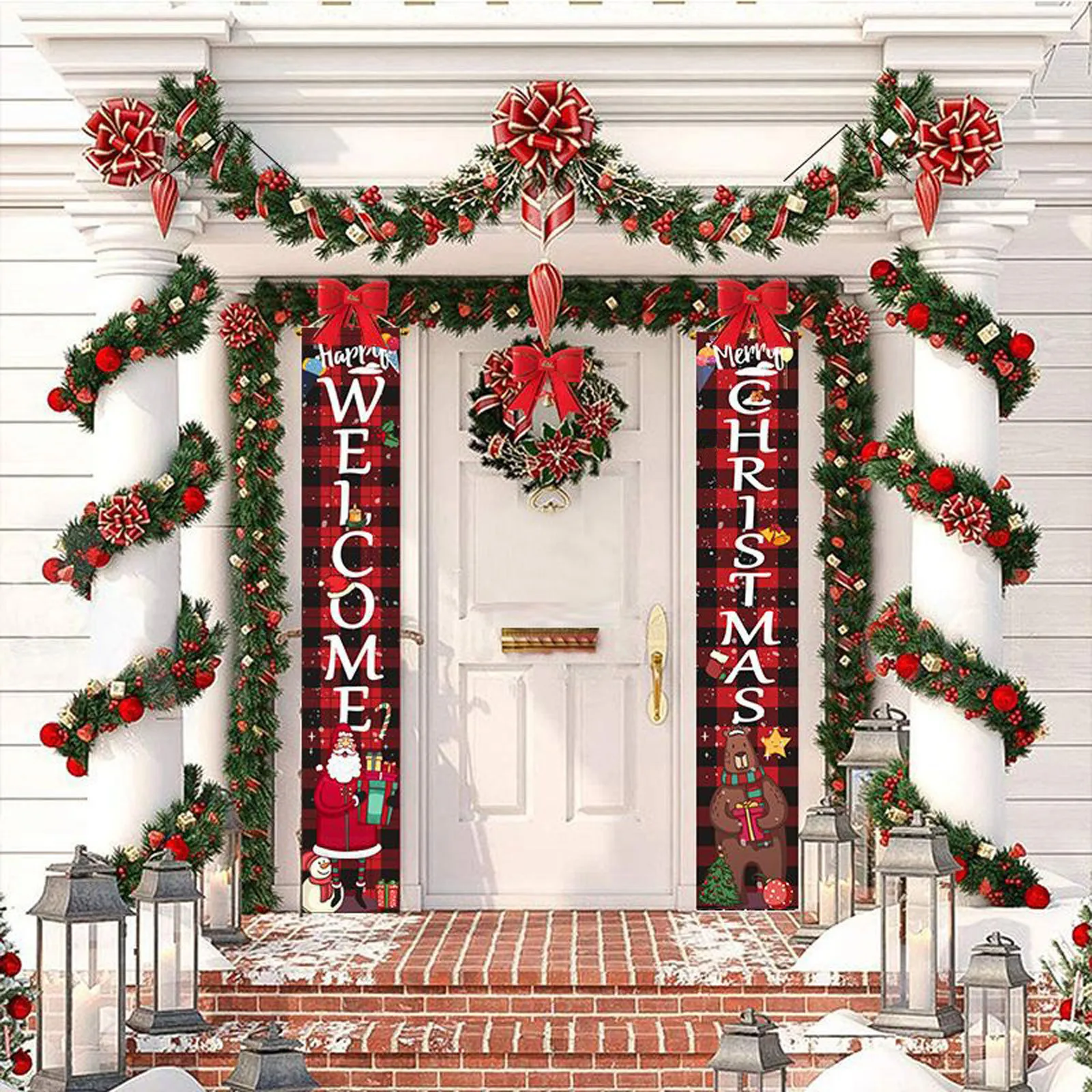 Christmas Curtain Decoration Door Hanging Painting Flag Ornaments #14 | Дом и сад
