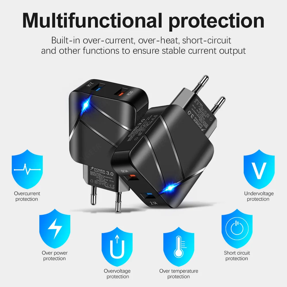 USB-зарядное устройство Quick Charge 3 0 2 порта QC4.0 быстрая зарядка для iPhone Samsung Xiaomi Huawei