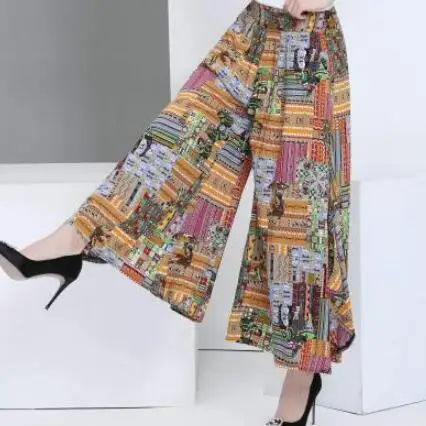 2020 летние Подиумные шаровары с высокой талией свободные Цветочные широкие брюки