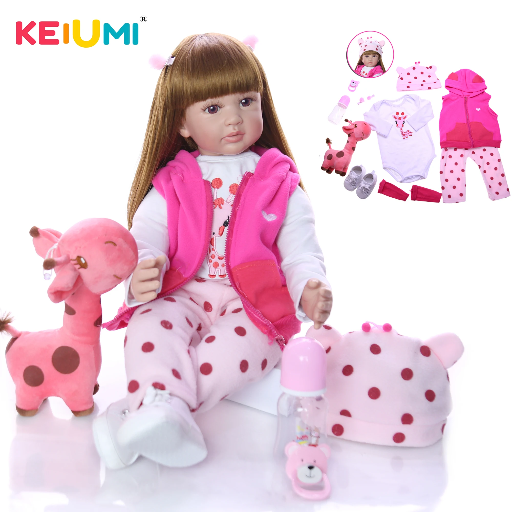 

KEIUMI 60 cm Newborn Girl Realistic Reborn Baby Doll Cloth Body 24 Inch Fashion Reborn Boneca Toy For Toddler Birthday Gifts