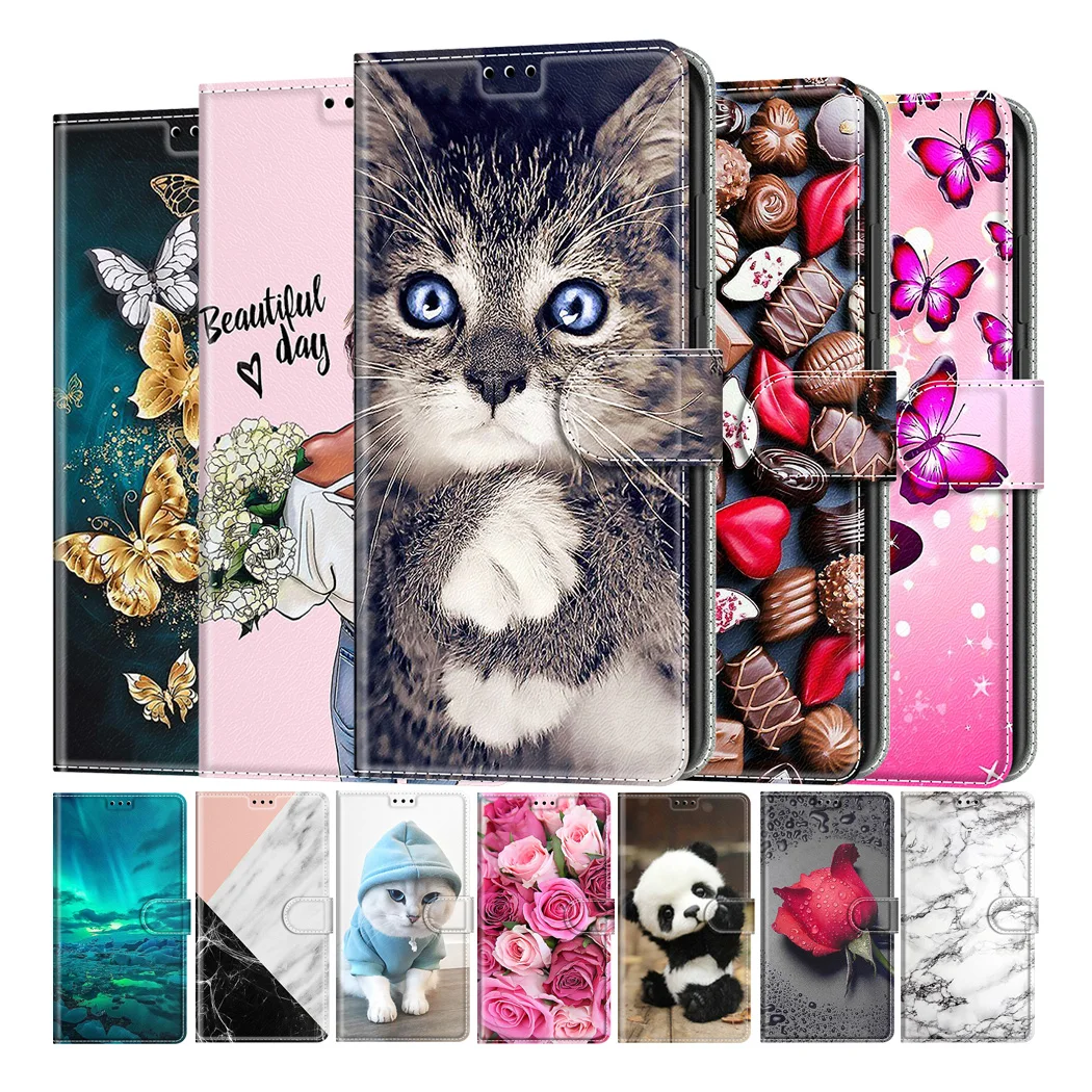 

Cat Butterfly Painted Card Slot Wallet Flip Case For OPPO A15 A15S A52 A72 A92 A32 A33 A53 A53S 2020 4G Phone Book Cover Etui